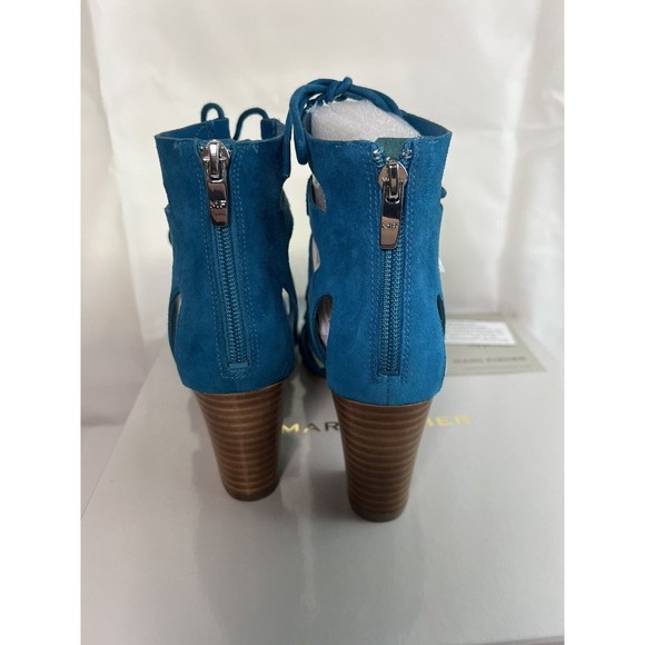 Marc Fisher Paradox Suede Lace Up Block Heel Sandal Womens 6M Teal Blue New‎ - Picture 4 of 7